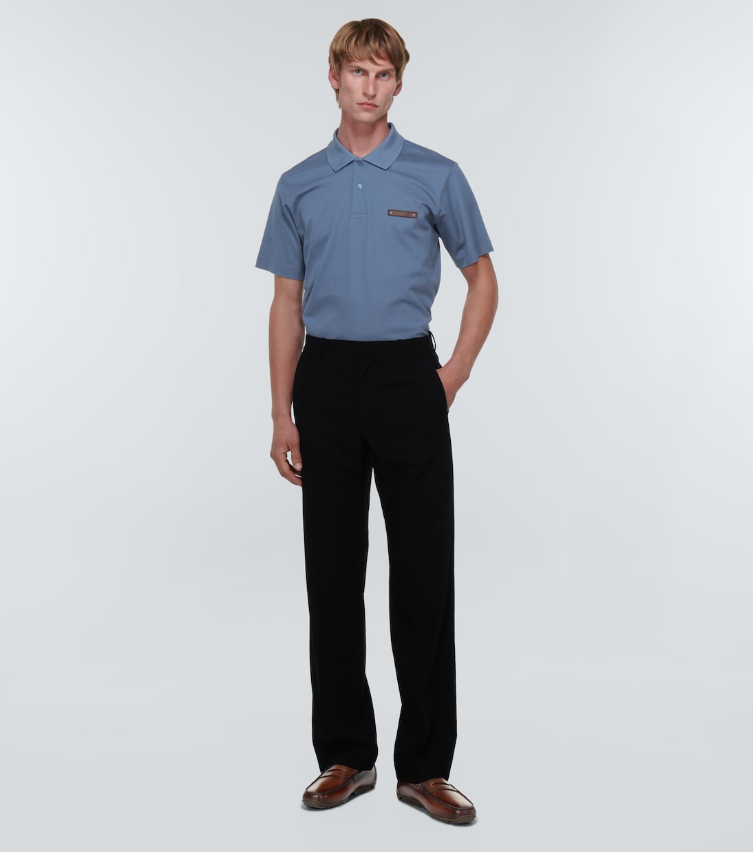 Polo in cotone con dettaglio in pelle | Berluti