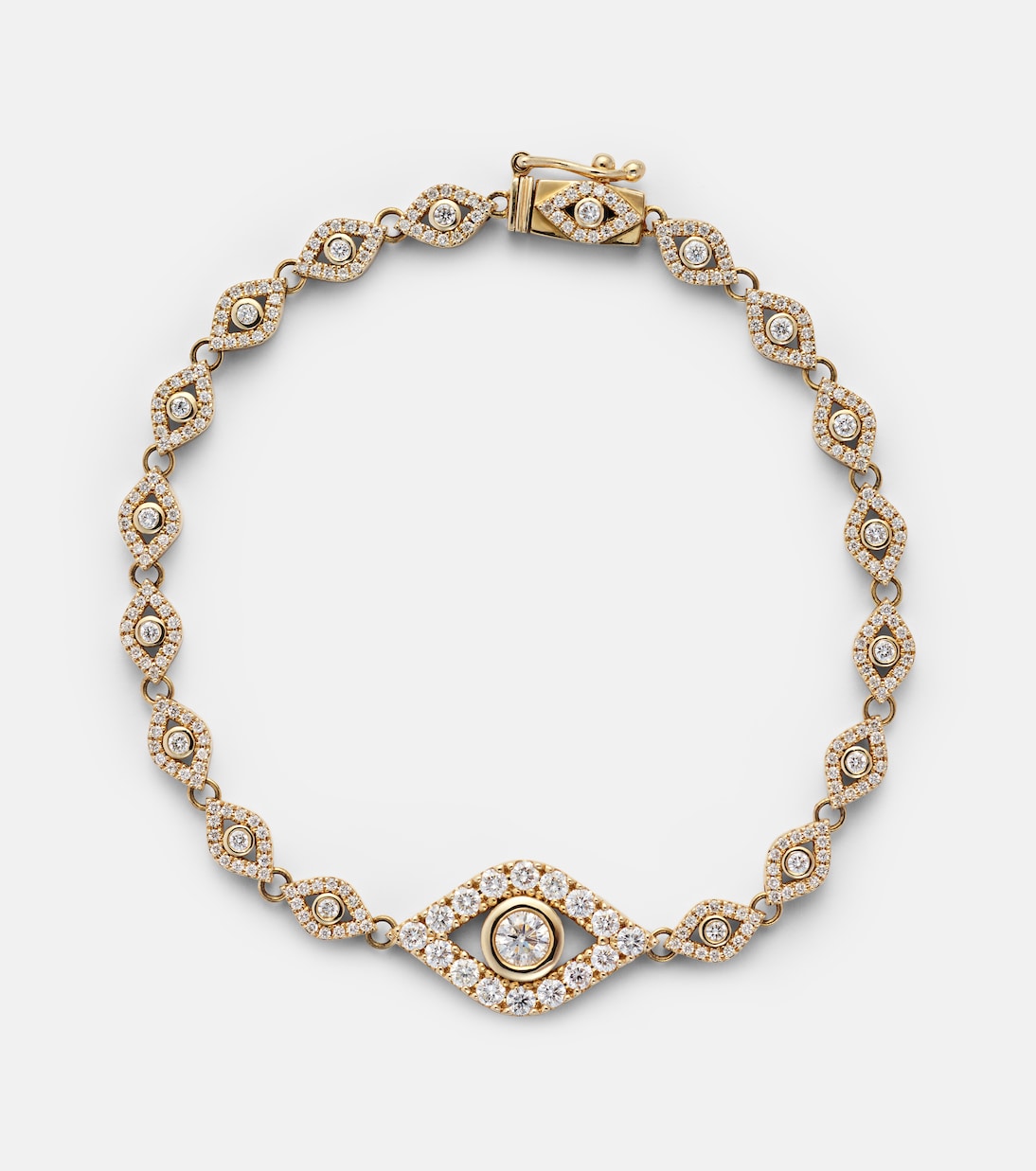 Bracciale in oro giallo 14kt con occhio malocchio e diamanti, design moderno per giovani