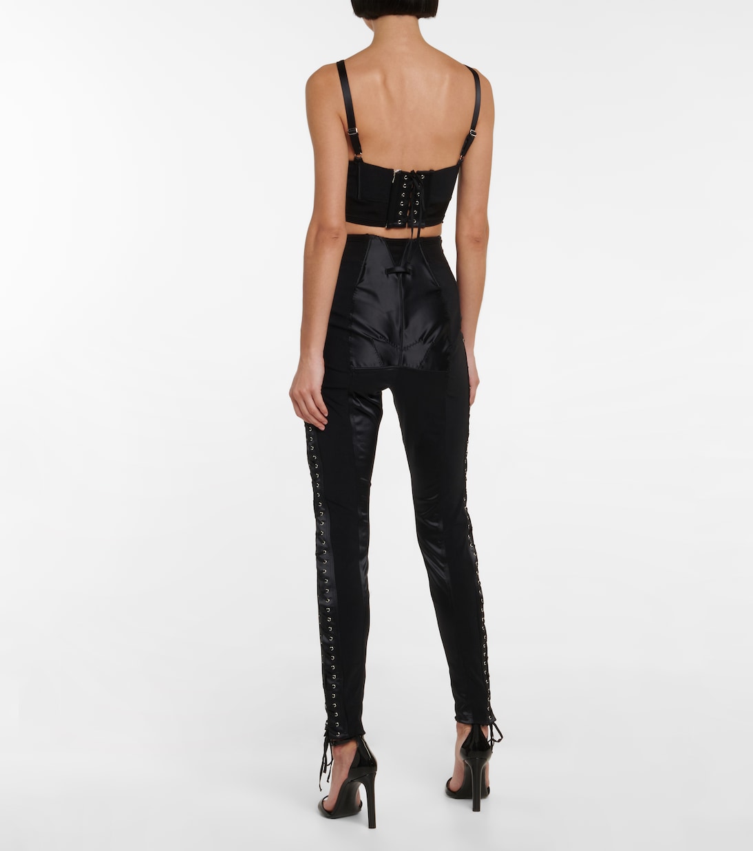x Lotta Volkova Lace-up satin and mesh leggings | Jean Paul Gaultier