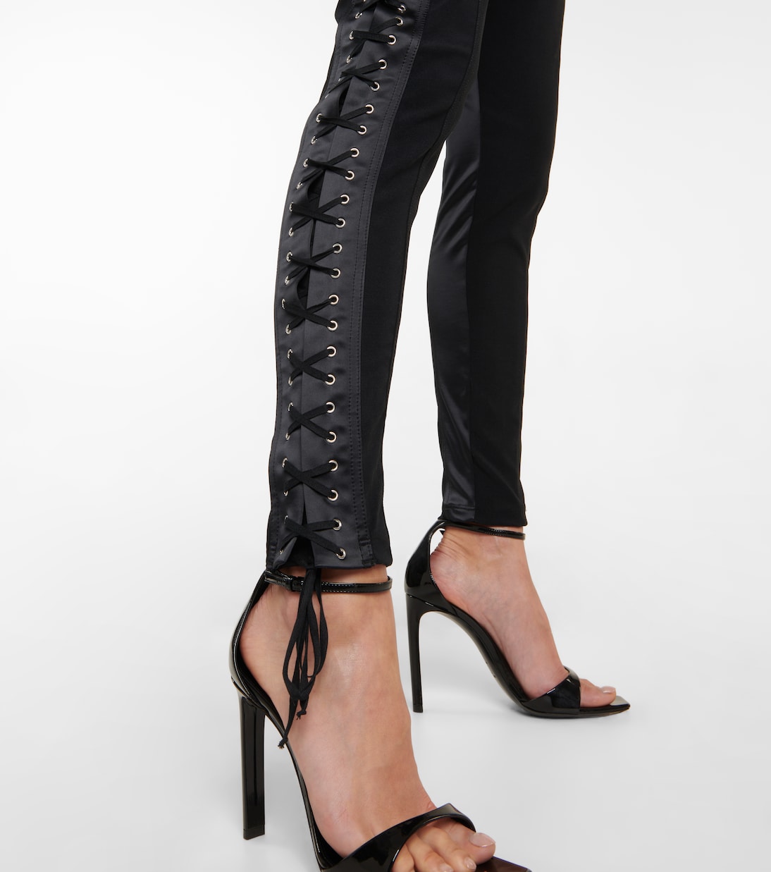 x Lotta Volkova Lace-up satin and mesh leggings | Jean Paul Gaultier