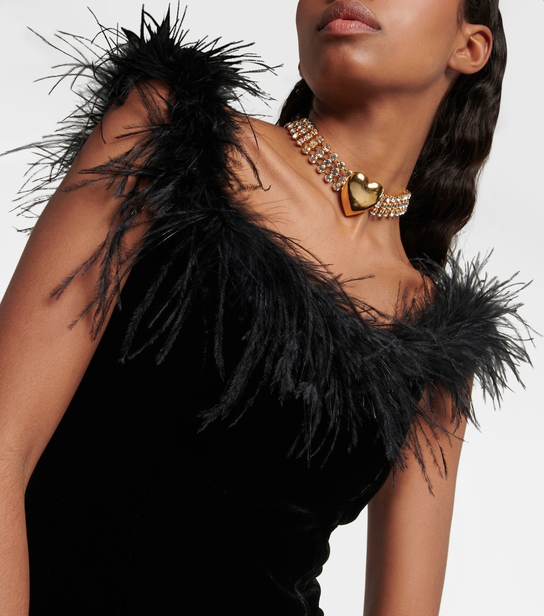 Lena feather-trimmed velvet minidress | Rixo