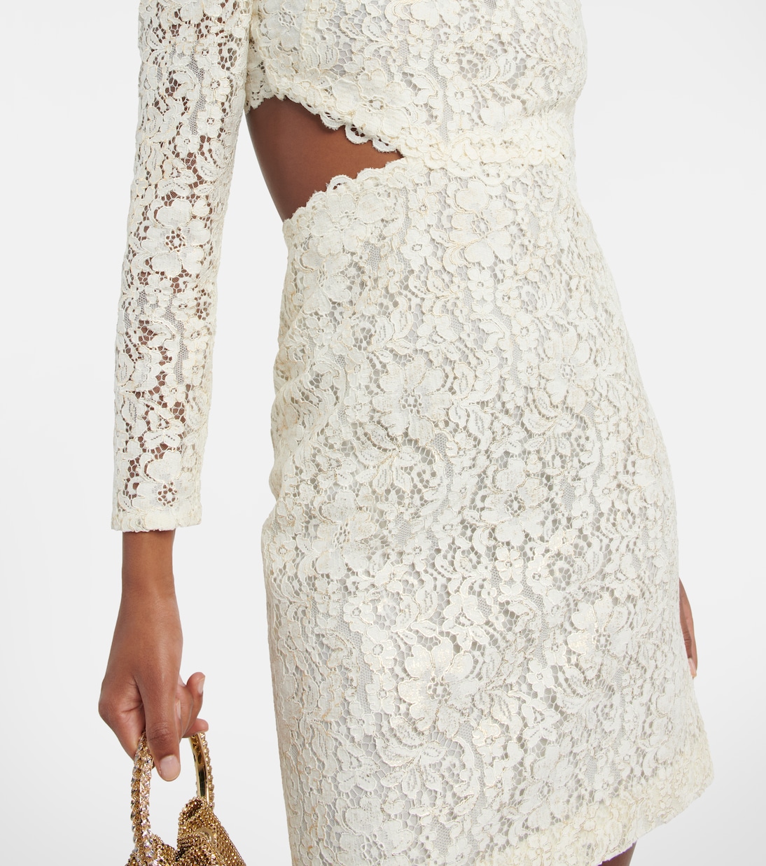 Bridal Zenni lace cutout minidress | Costarellos