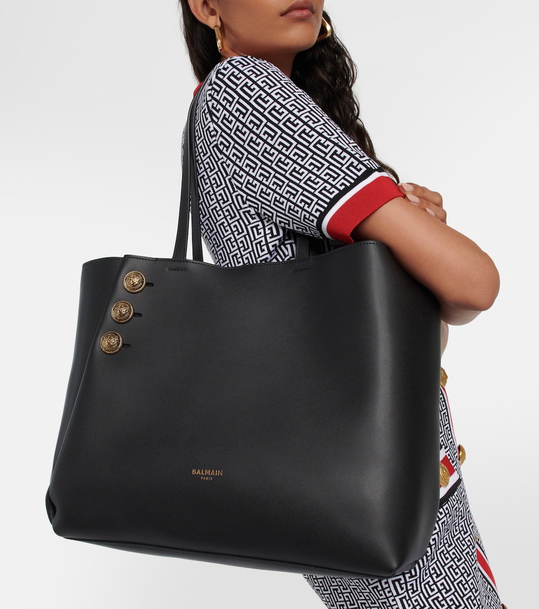 Embellished leather tote bag in black Balmain Mytheresa