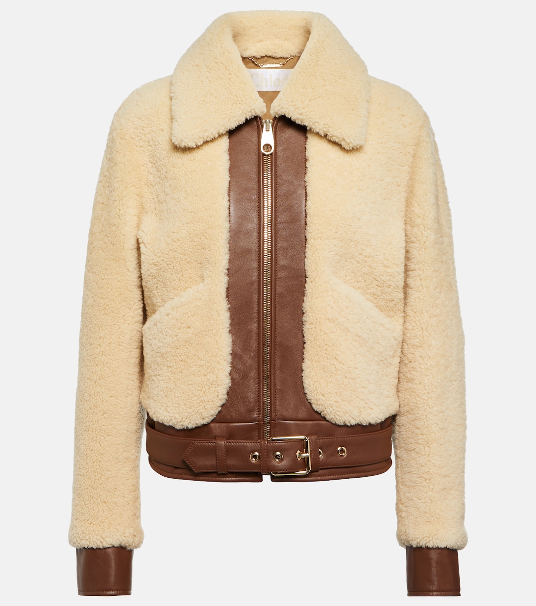 Leather-trimmed shearling jacket | Chloé