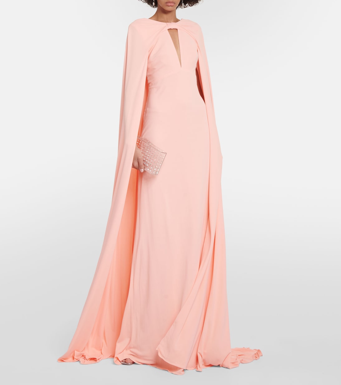 Caped keyhole satin gown | Monique Lhuillier