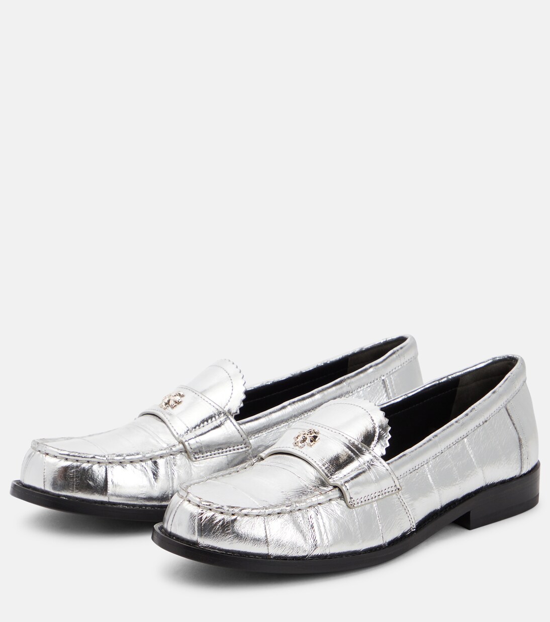 Perry metallic leather loafers in silver - Tory Burch | Mytheresa