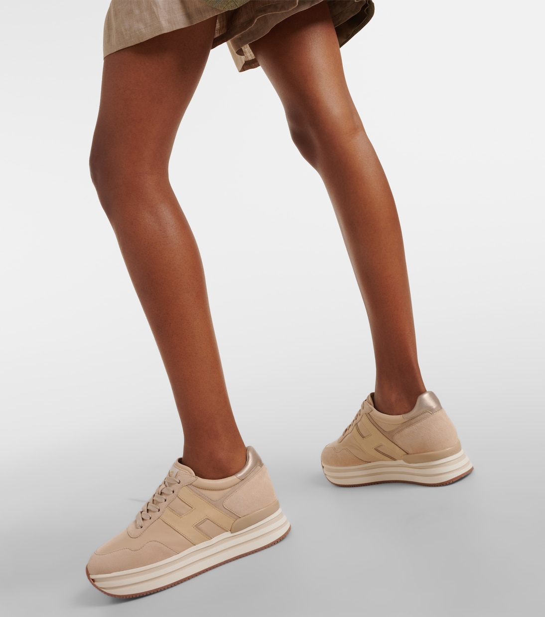 Midi H222 suede platform sneakers in beige - Hogan | Mytheresa