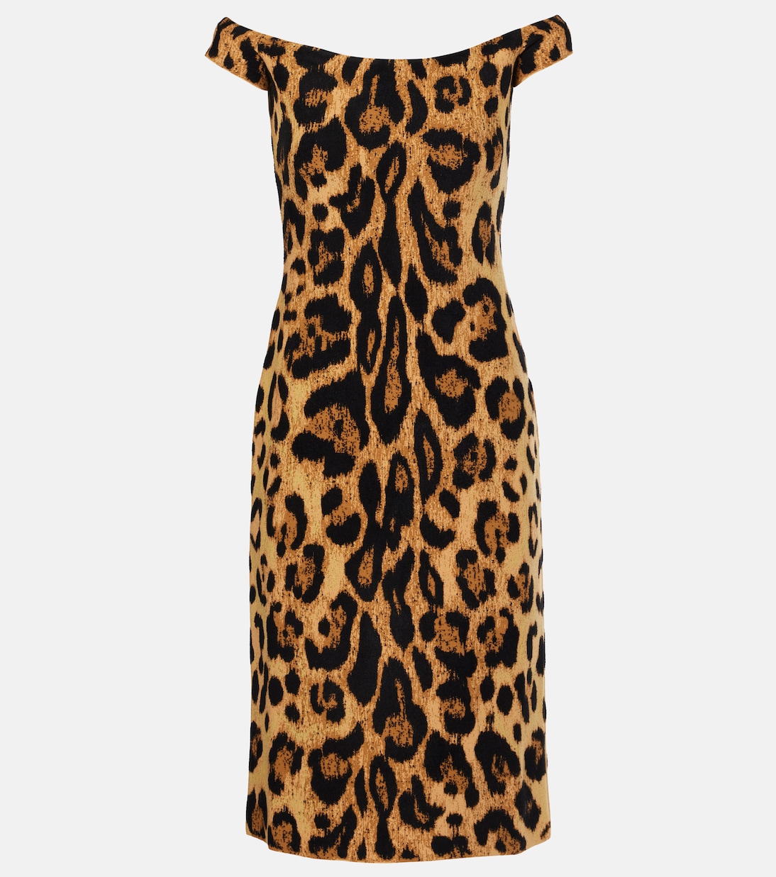Leopard print off shoulder midi dress in multicoloured Oscar De La Renta Mytheresa