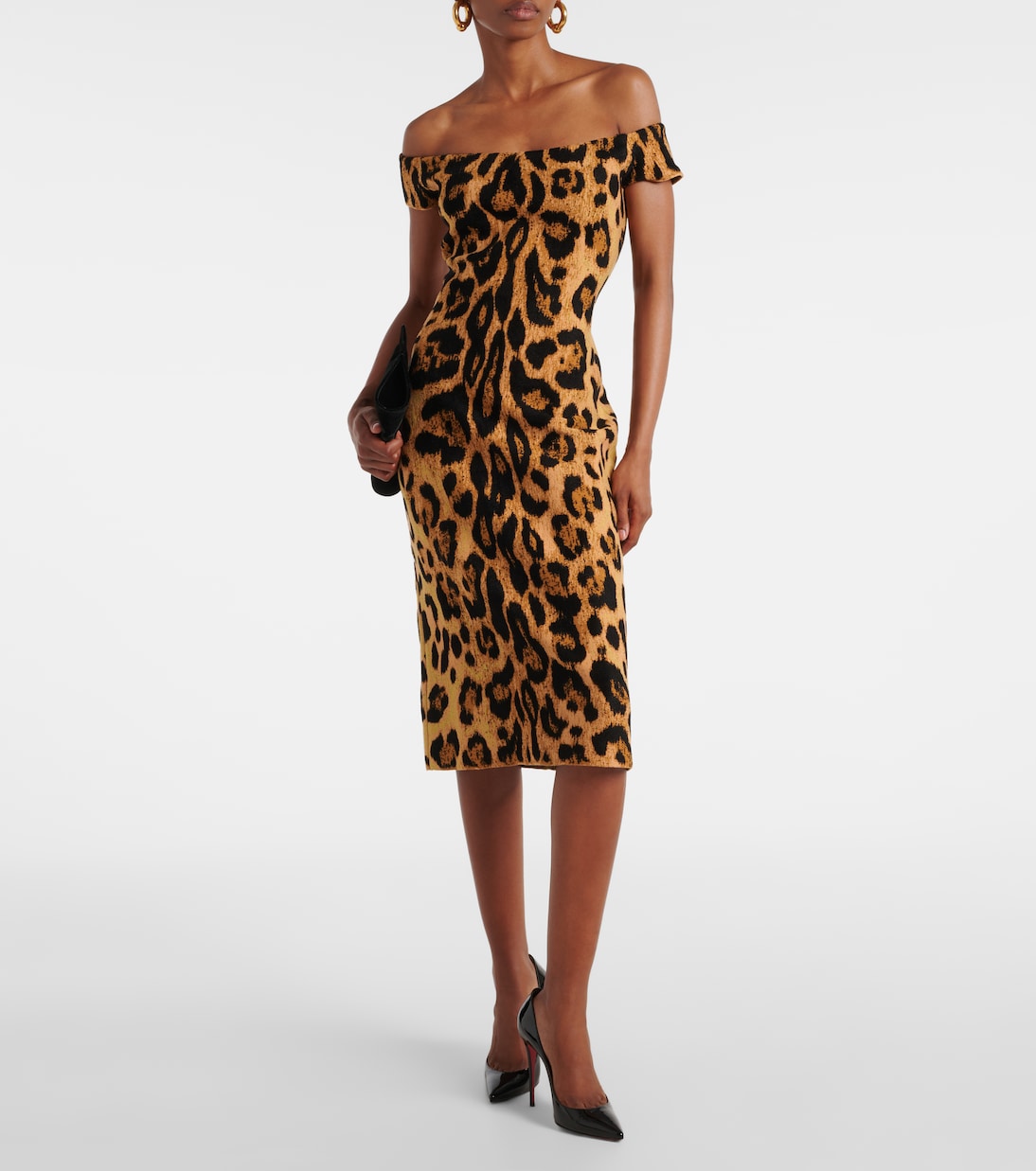 Leopard-print off-shoulder midi dress | Oscar de la Renta