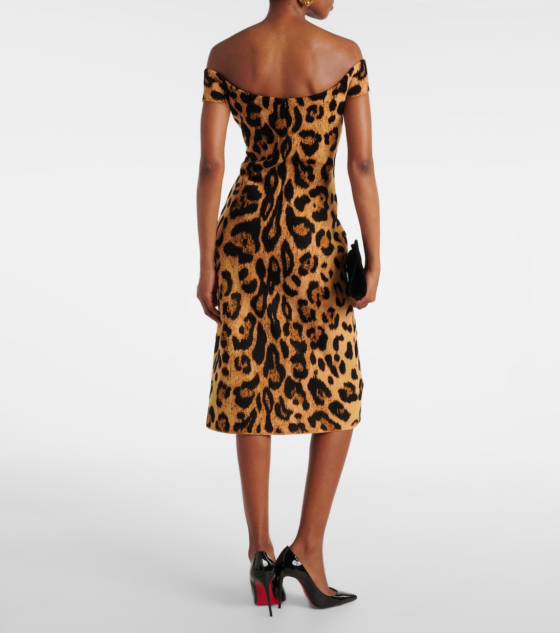 Leopard-print off-shoulder midi dress | Oscar de la Renta