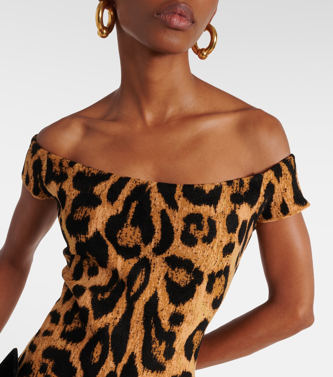 Leopard-print off-shoulder midi dress | Oscar de la Renta