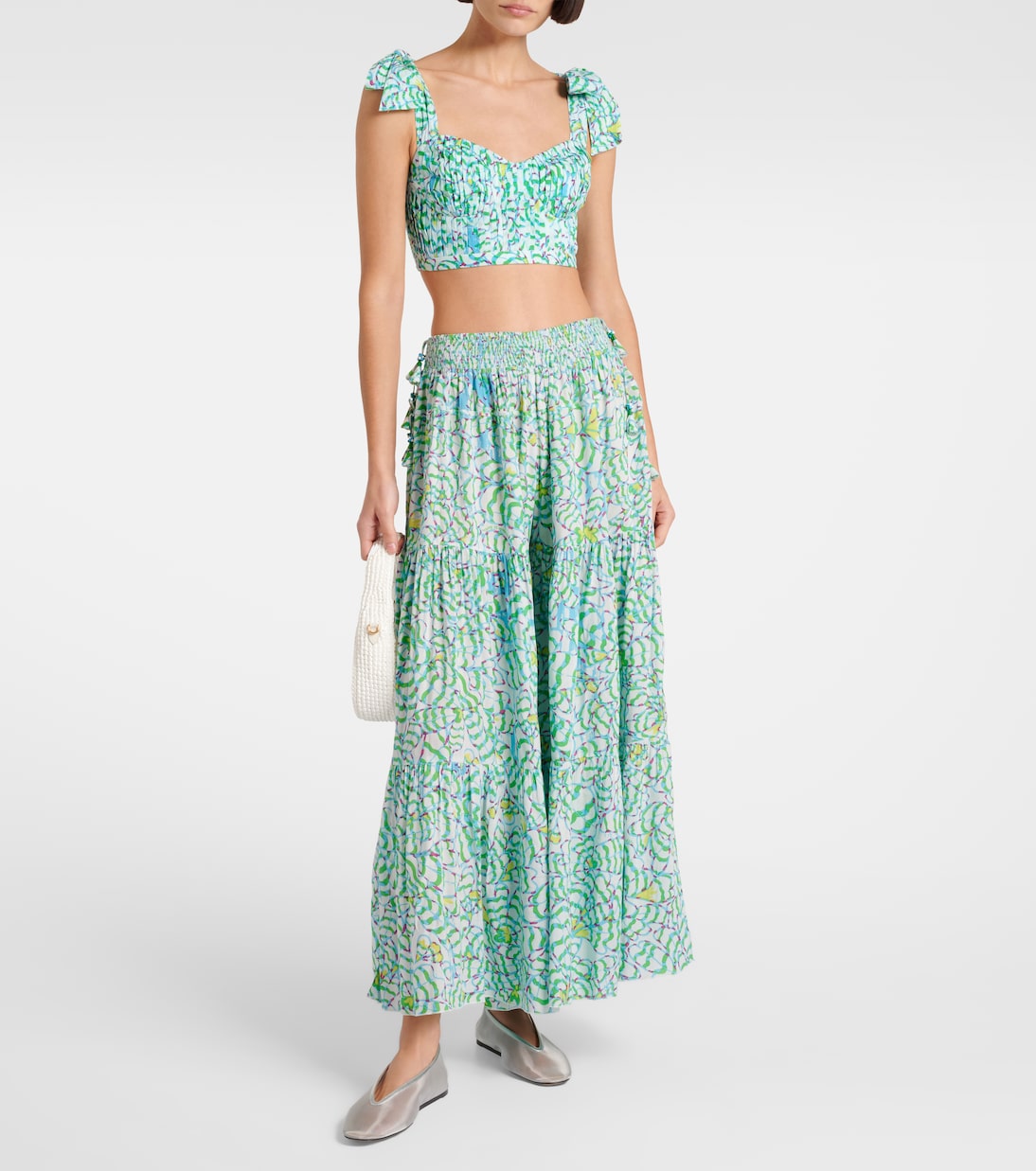 Carla printed pleated crop top | Poupette St Barth