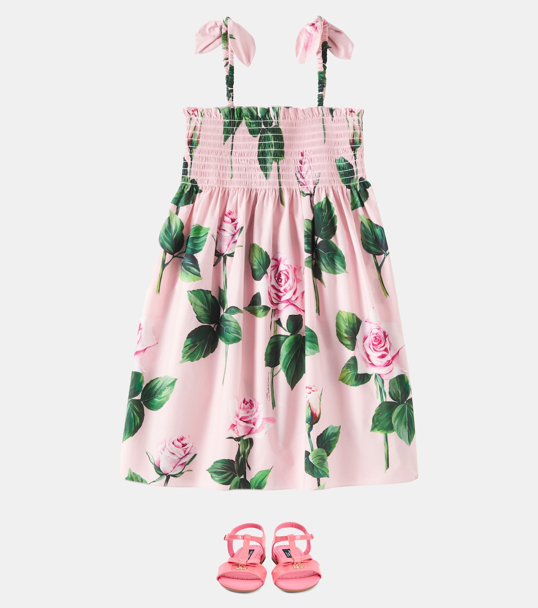 Floral shirred cotton poplin dress | Dolce&Gabbana Kids