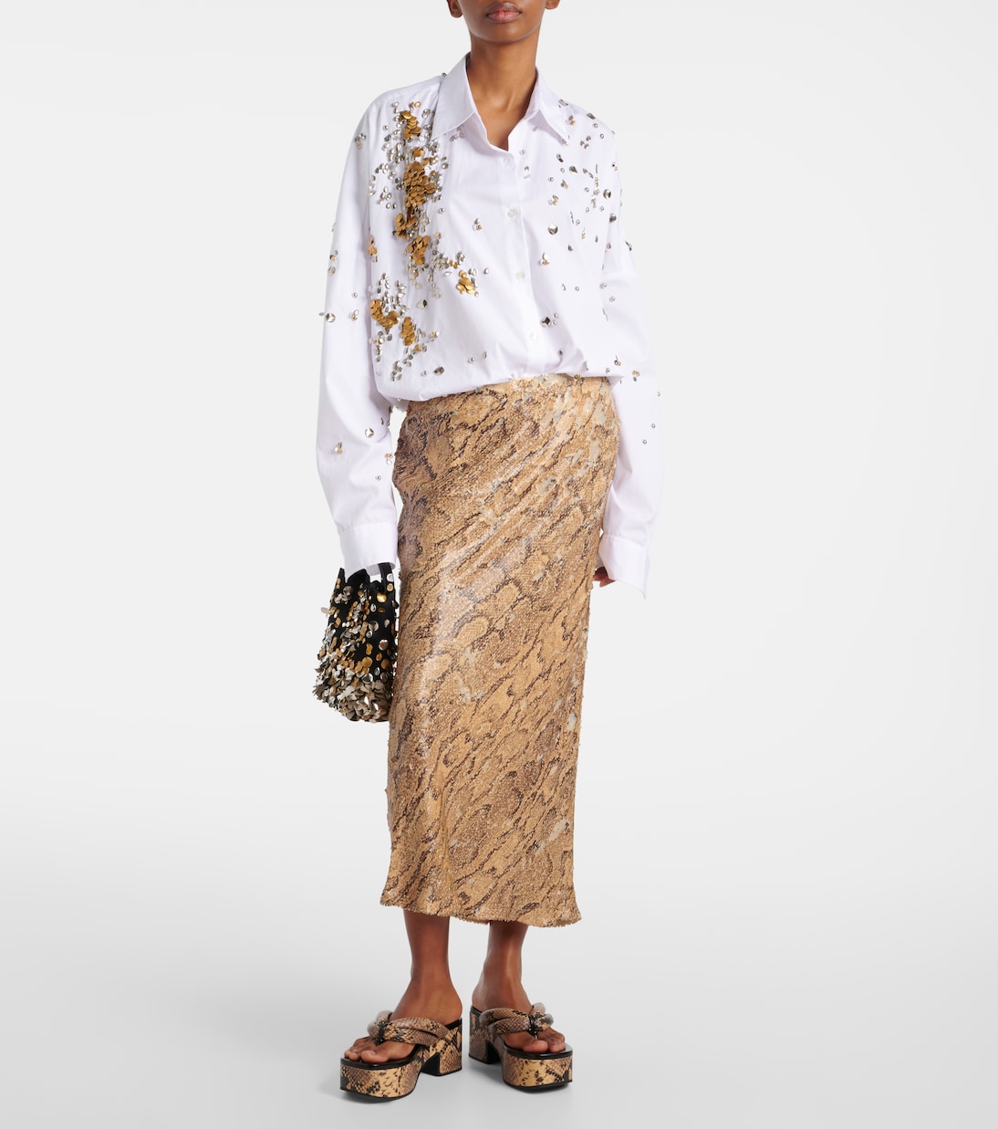 Sequined snake-print pencil skirt | Dries Van Noten
