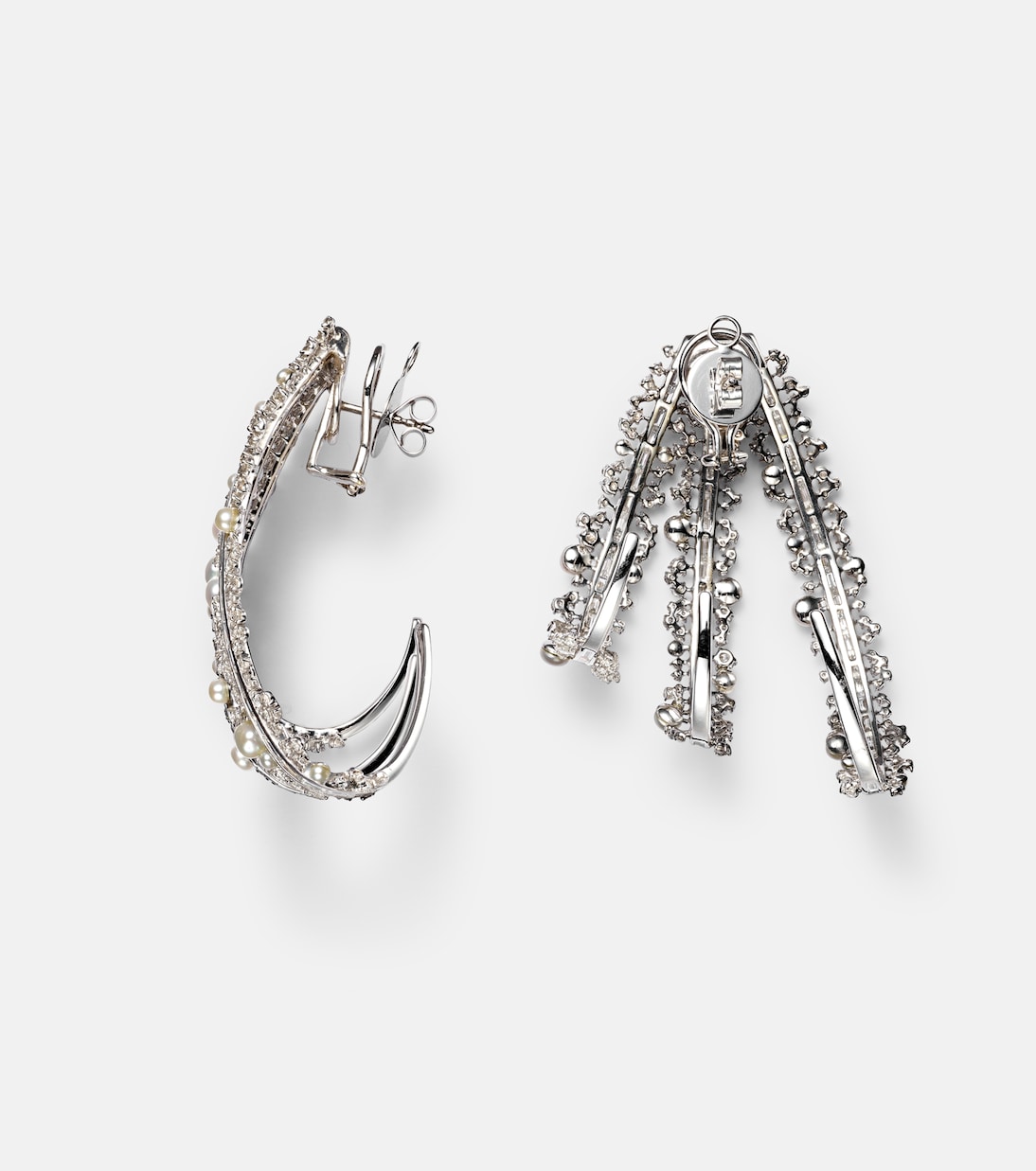 Orecchini a cerchio in oro bianco 18kt Scatter con perle e diamanti | Ananya