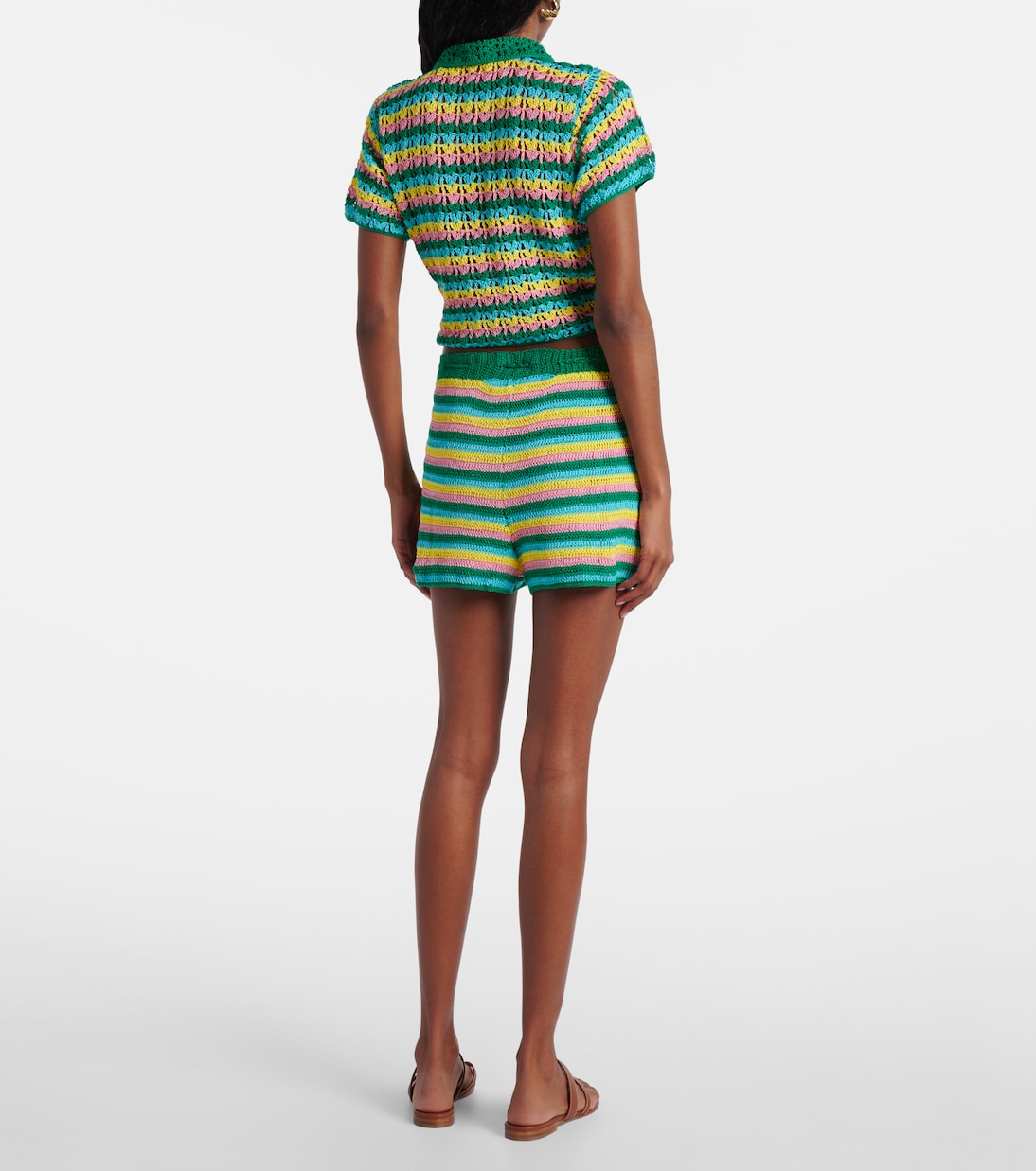 Striped crochet cotton shorts | Anna Kosturova