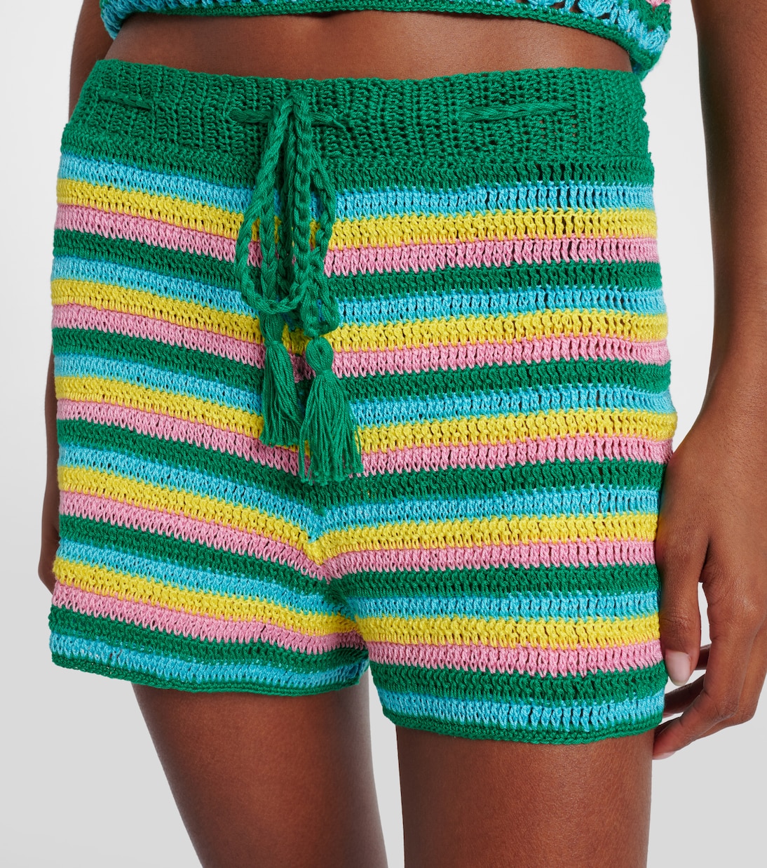 Striped crochet cotton shorts | Anna Kosturova