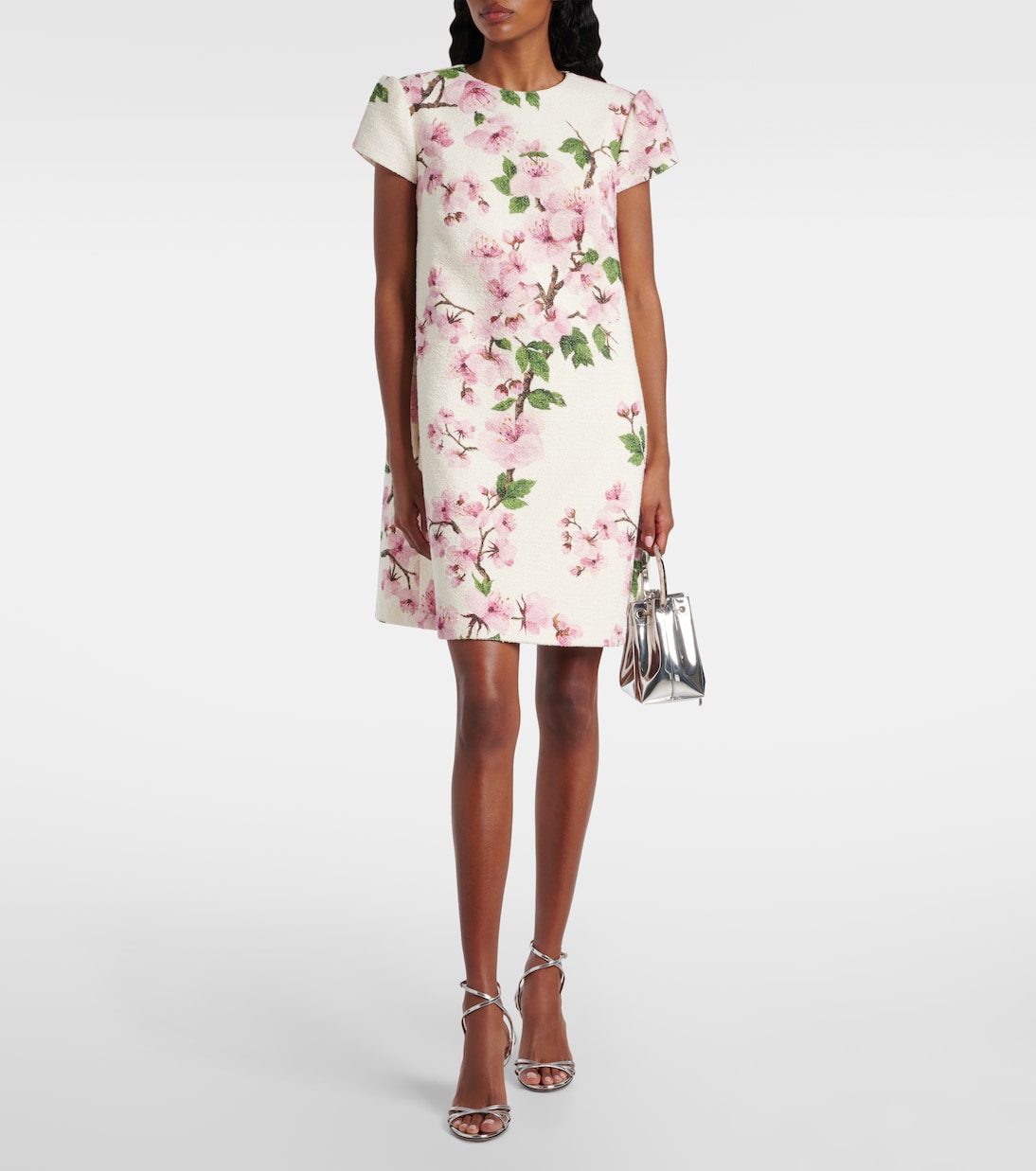 Vestido corto en mezcla de algodón y lana floral | Oscar de la Renta