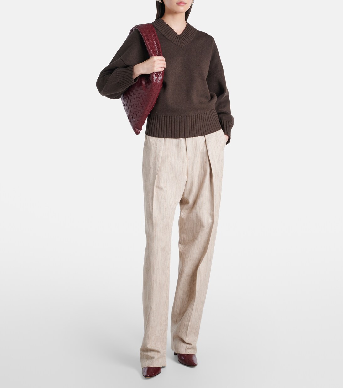 بنطلون بقصّة مستقيمة وخصر عالي | Bottega Veneta
