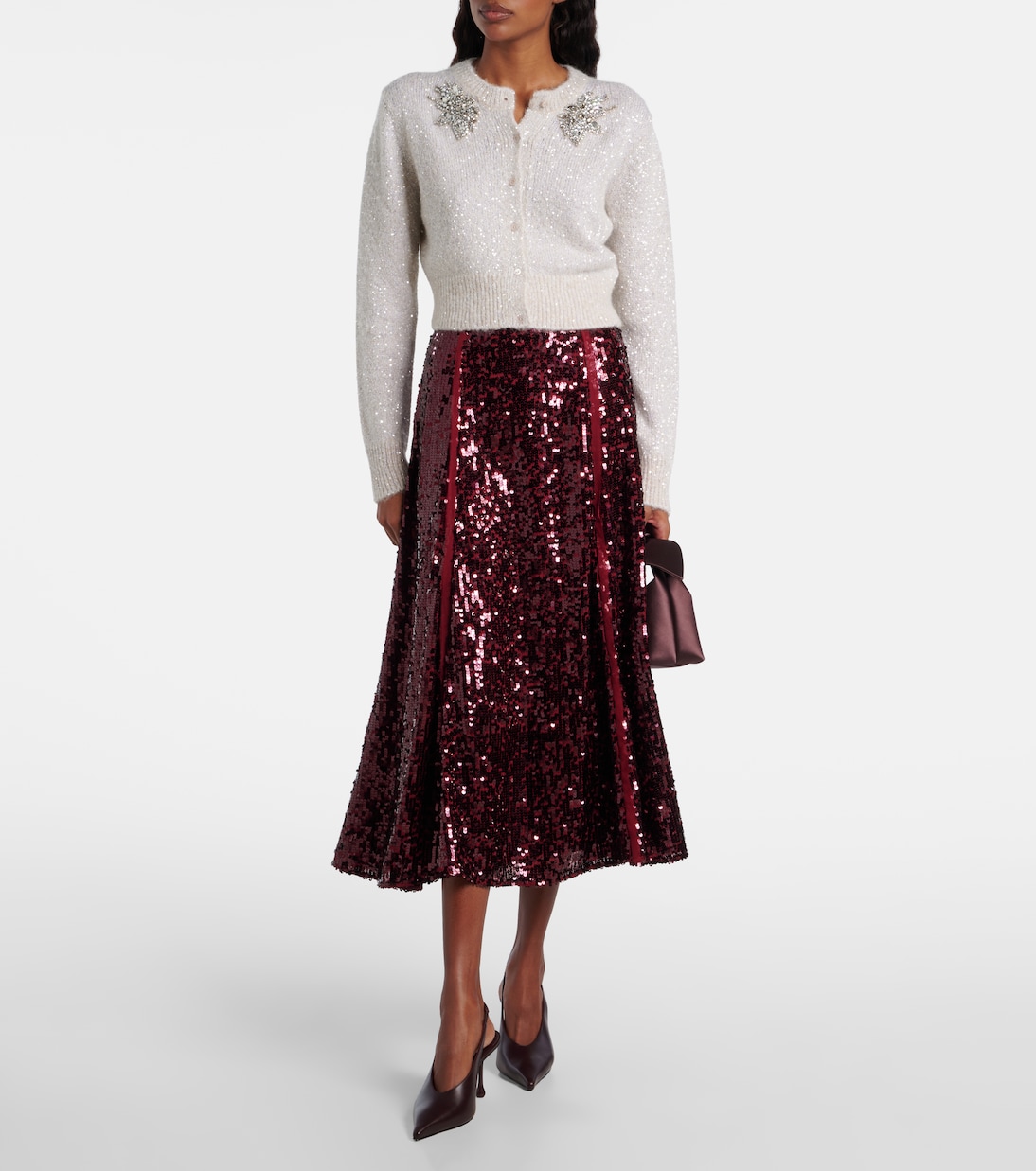 Falda midi de georgette con lentejuelas | Erdem
