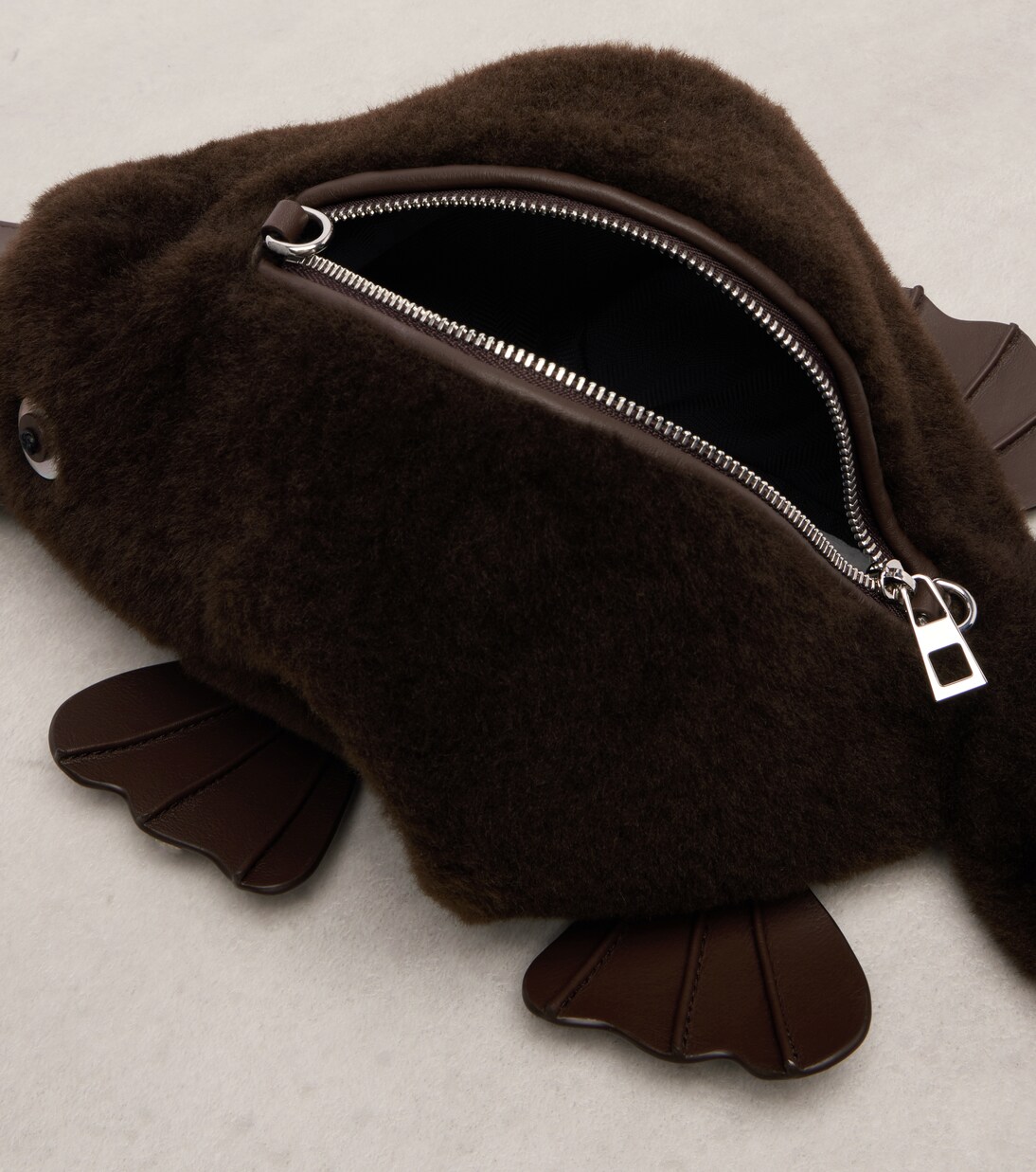 Platypus Mini leather-trimmed shearling shoulder bag | Loewe