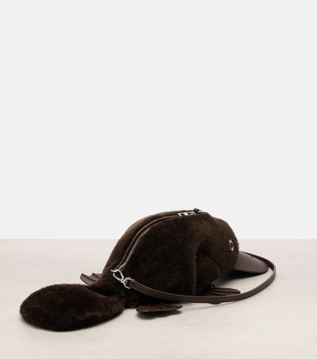 Platypus Mini leather-trimmed shearling shoulder bag | Loewe
