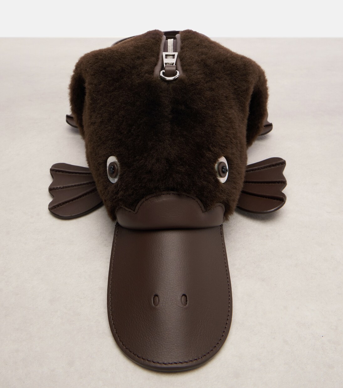 Platypus Mini leather-trimmed shearling shoulder bag | Loewe