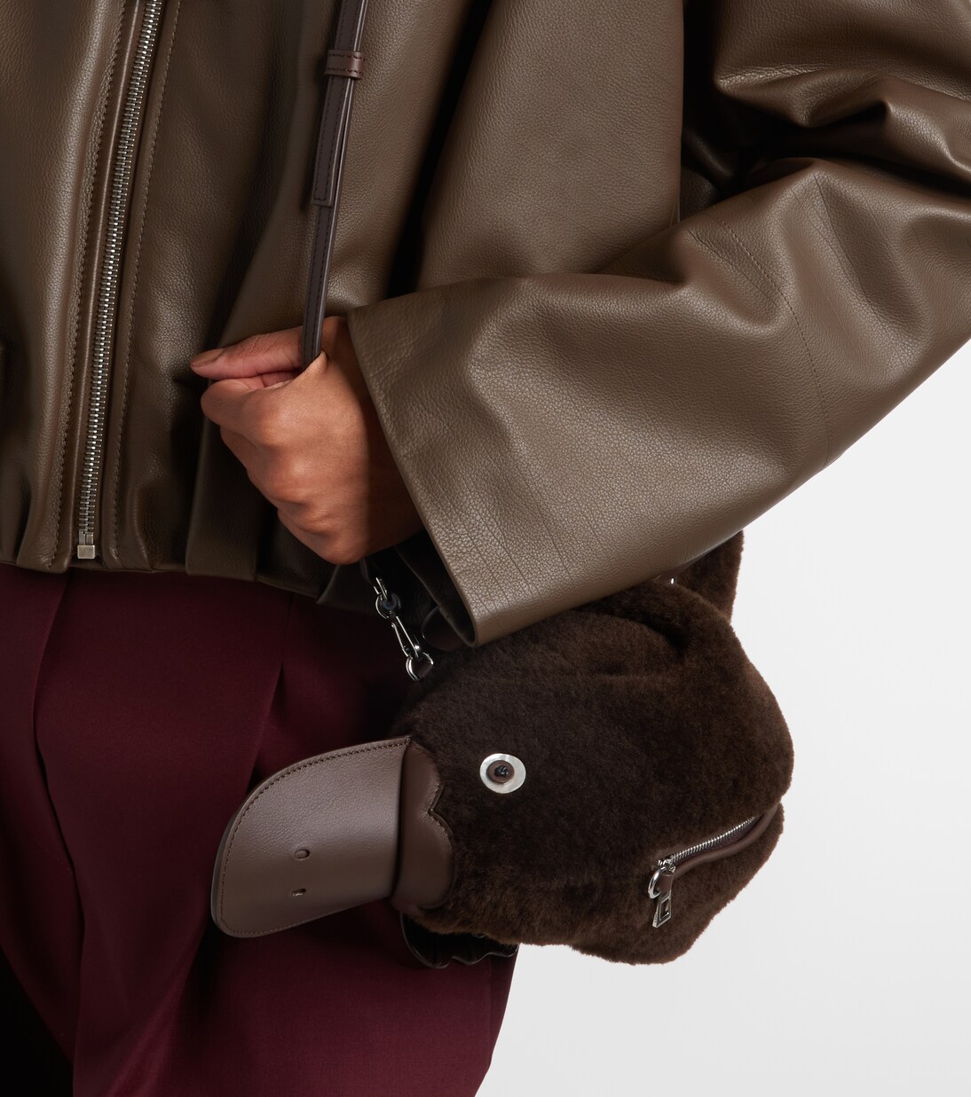 Platypus Mini leather-trimmed shearling shoulder bag | Loewe