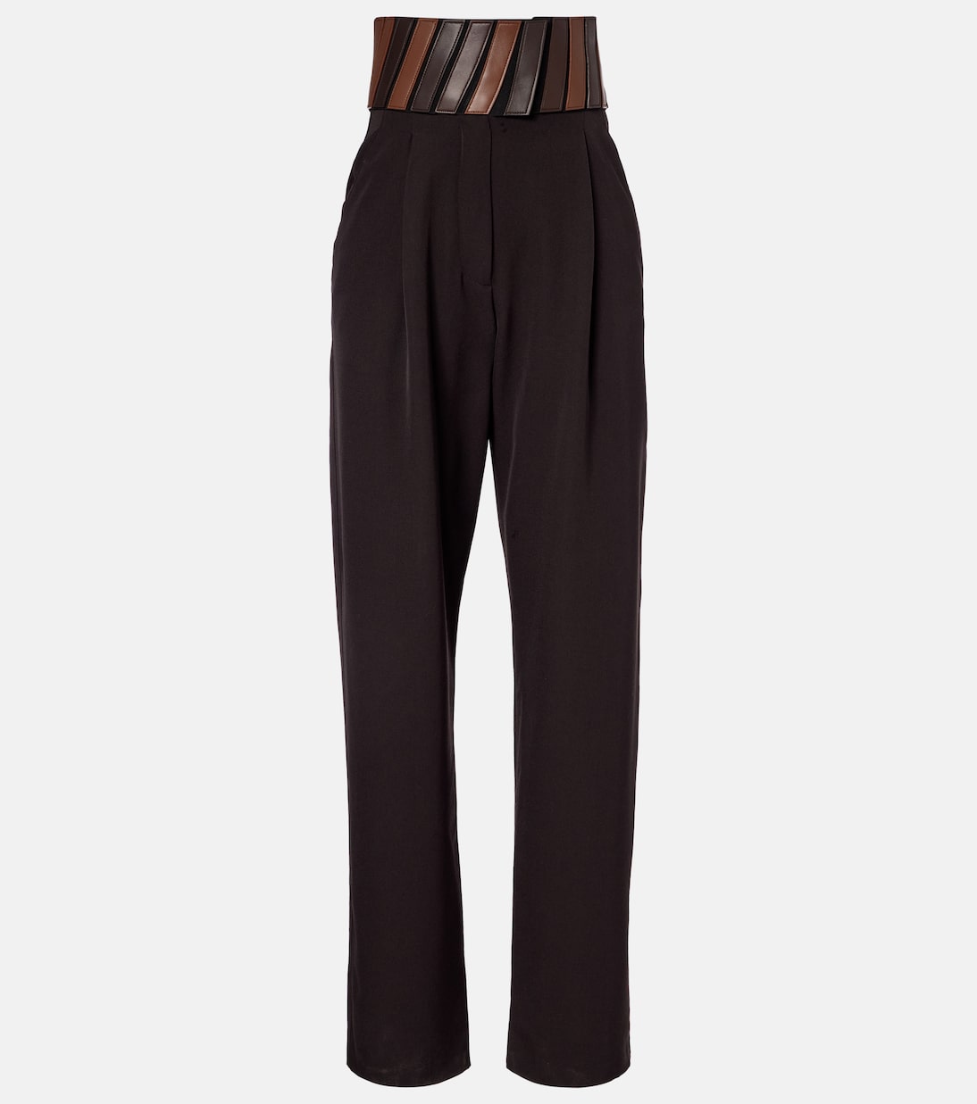 Leather-trimmed wool straight pants | Alaïa