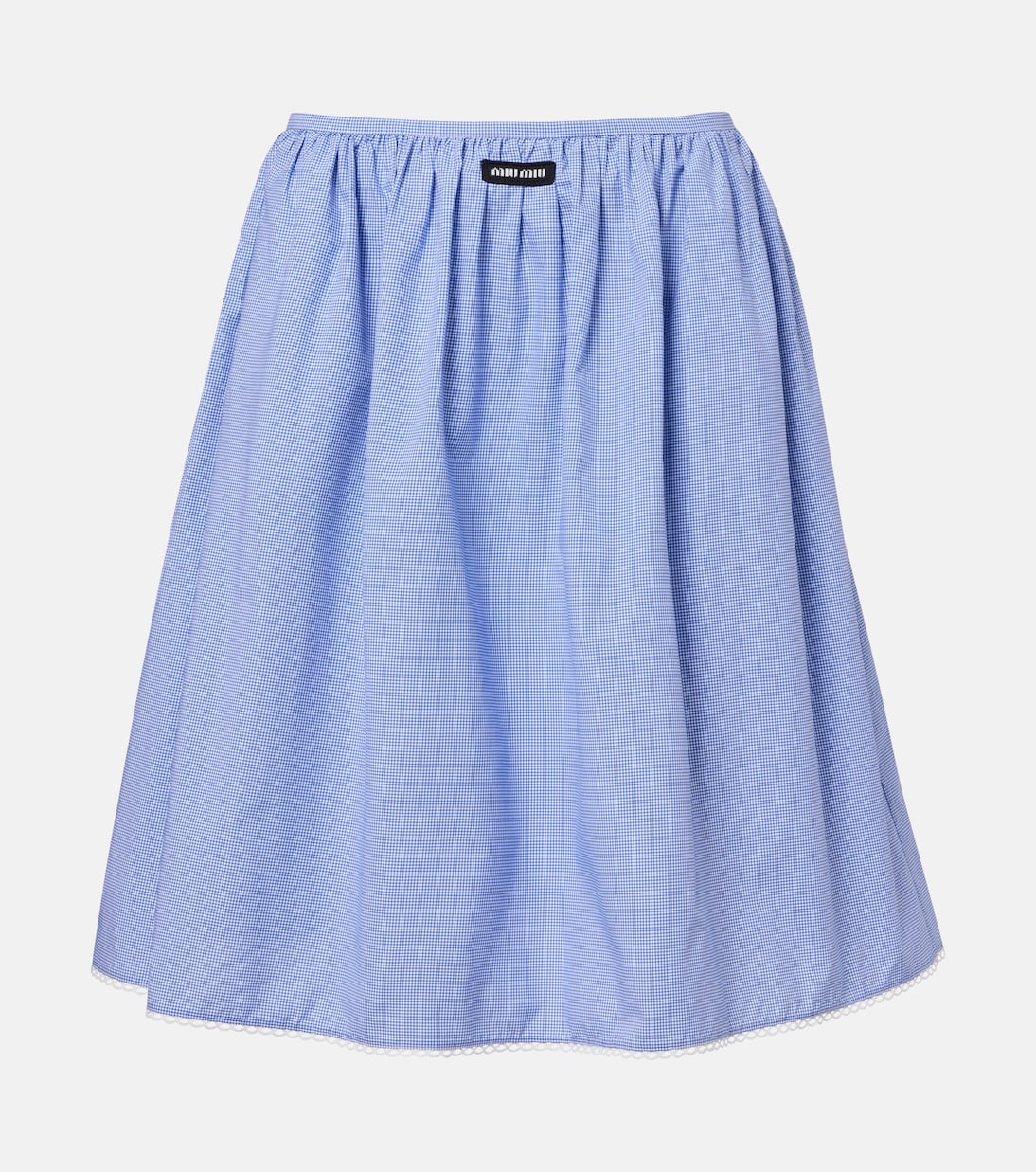 Gingham lace-trimmed cotton midi skirt | Miu Miu
