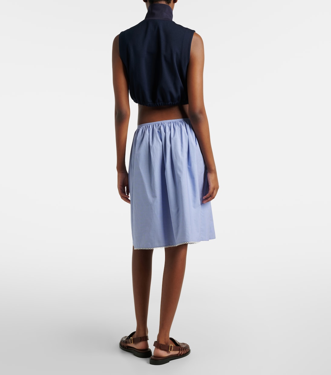 Gingham lace-trimmed cotton midi skirt | Miu Miu