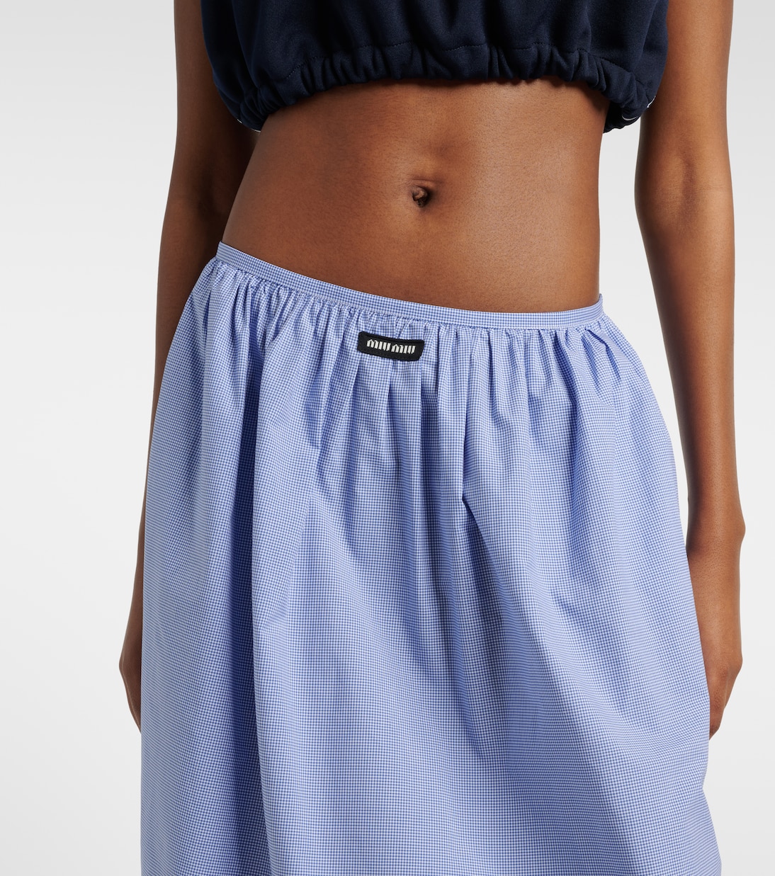 Gingham lace-trimmed cotton midi skirt | Miu Miu