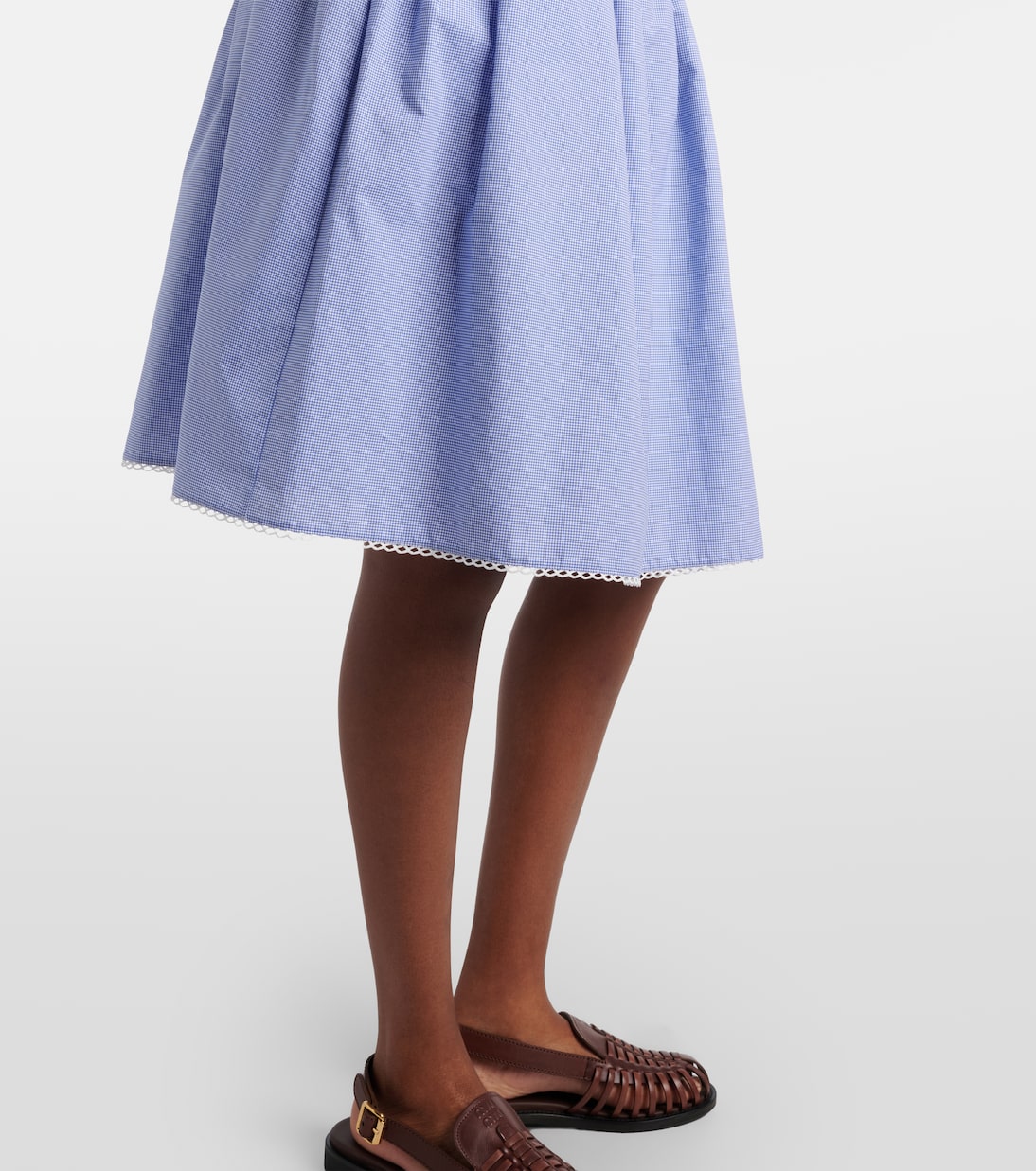 Gingham lace-trimmed cotton midi skirt | Miu Miu