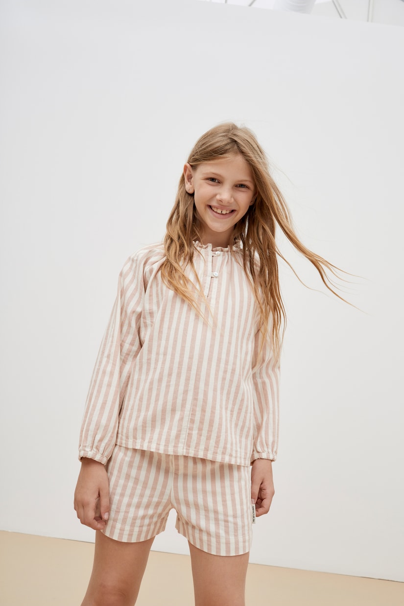 Shorts Ambra de algodón y lino a rayas | The New Society