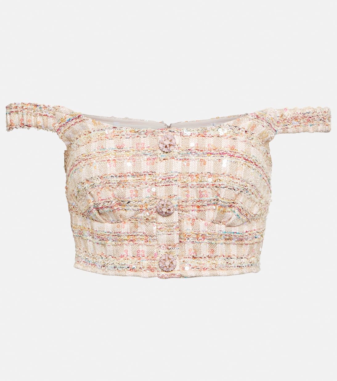 Top cropped in bouclé con paillettes | Self-Portrait