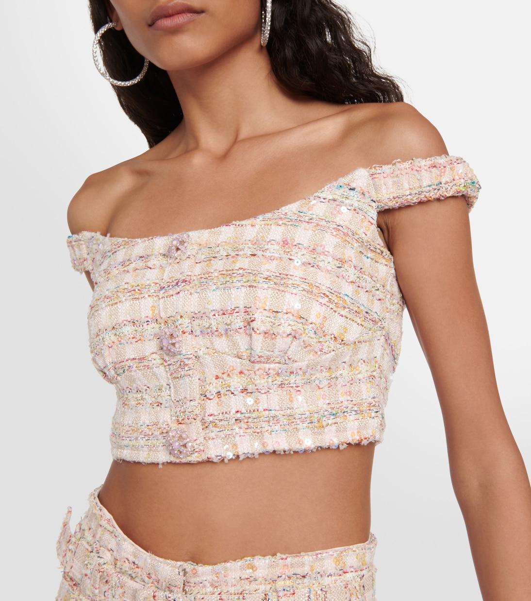Top cropped in bouclé con paillettes | Self-Portrait