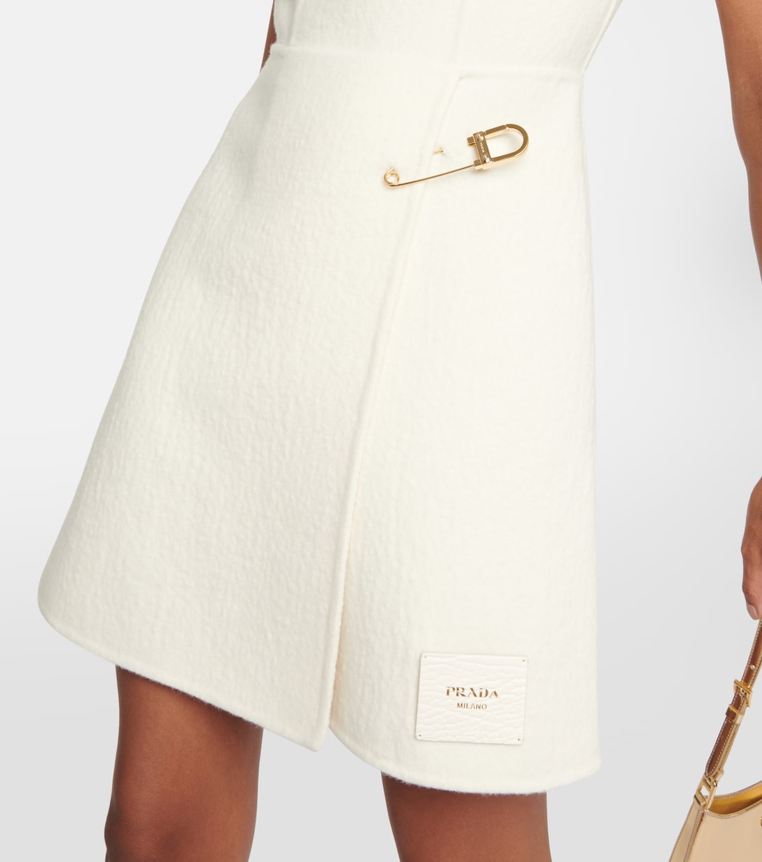 Vestido Corto de Mezcla de Lana con Detalles de Lujo de Prada