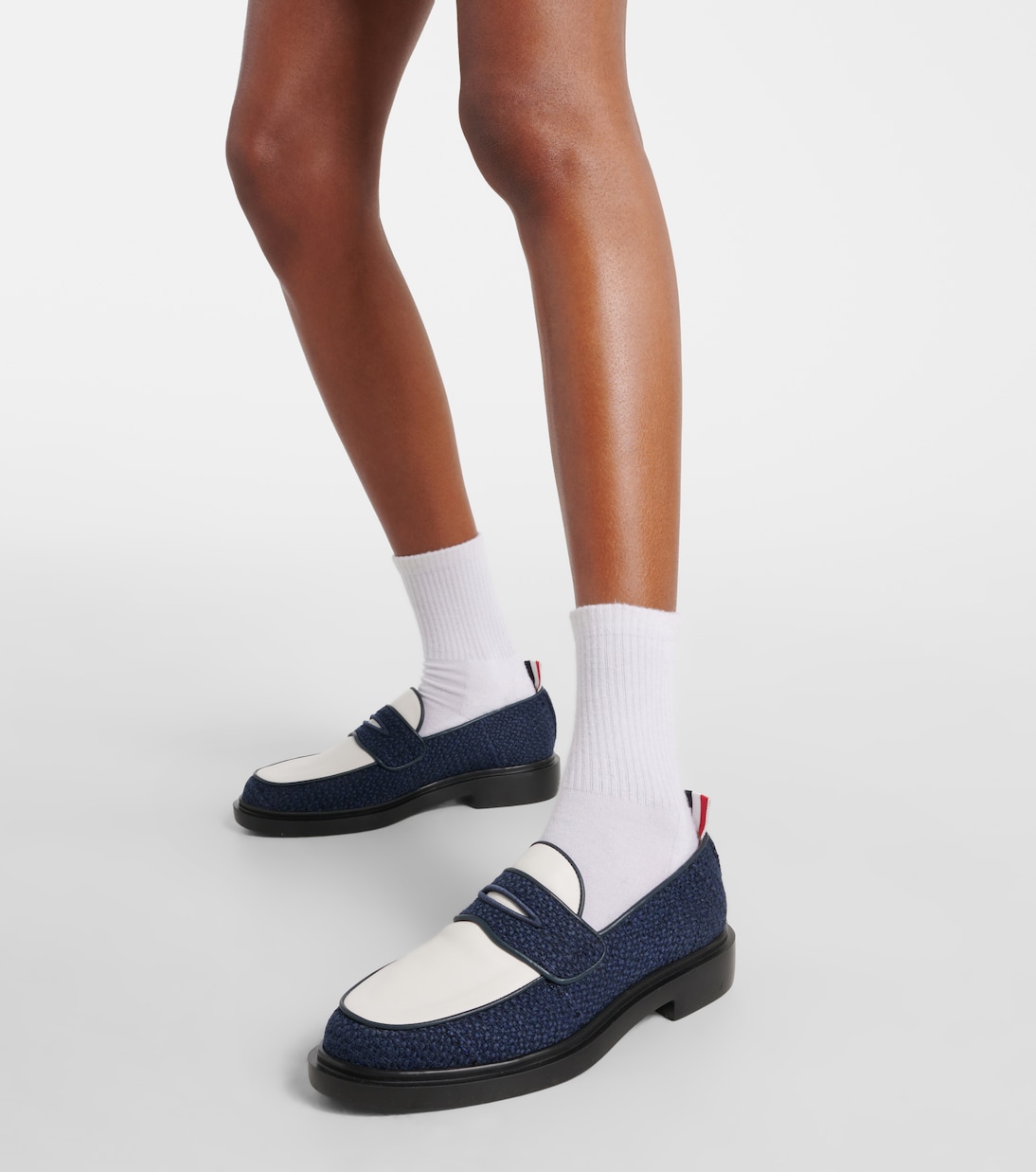Leather-trimmed tweed loafers | Thom Browne