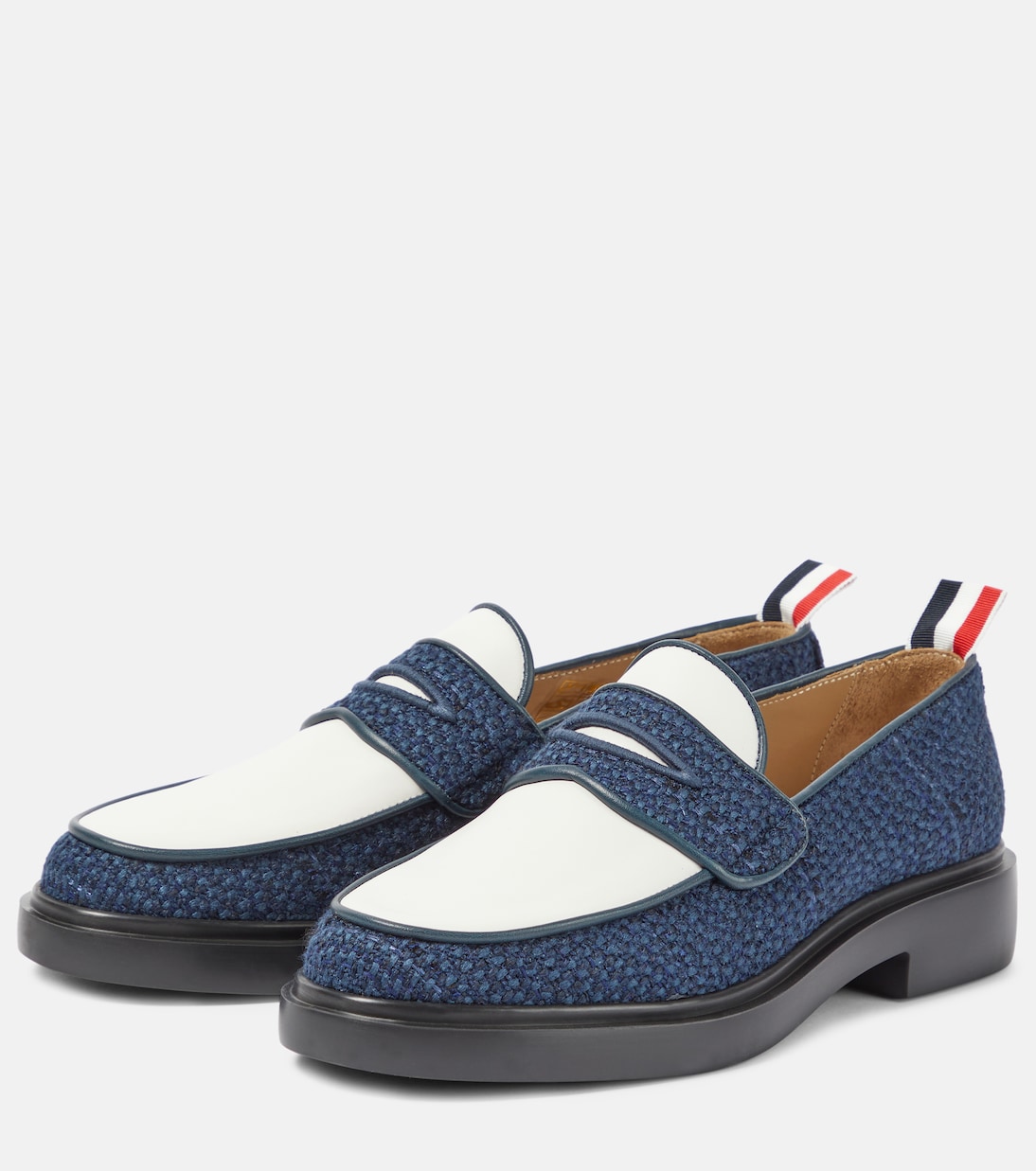 Leather-trimmed tweed loafers | Thom Browne