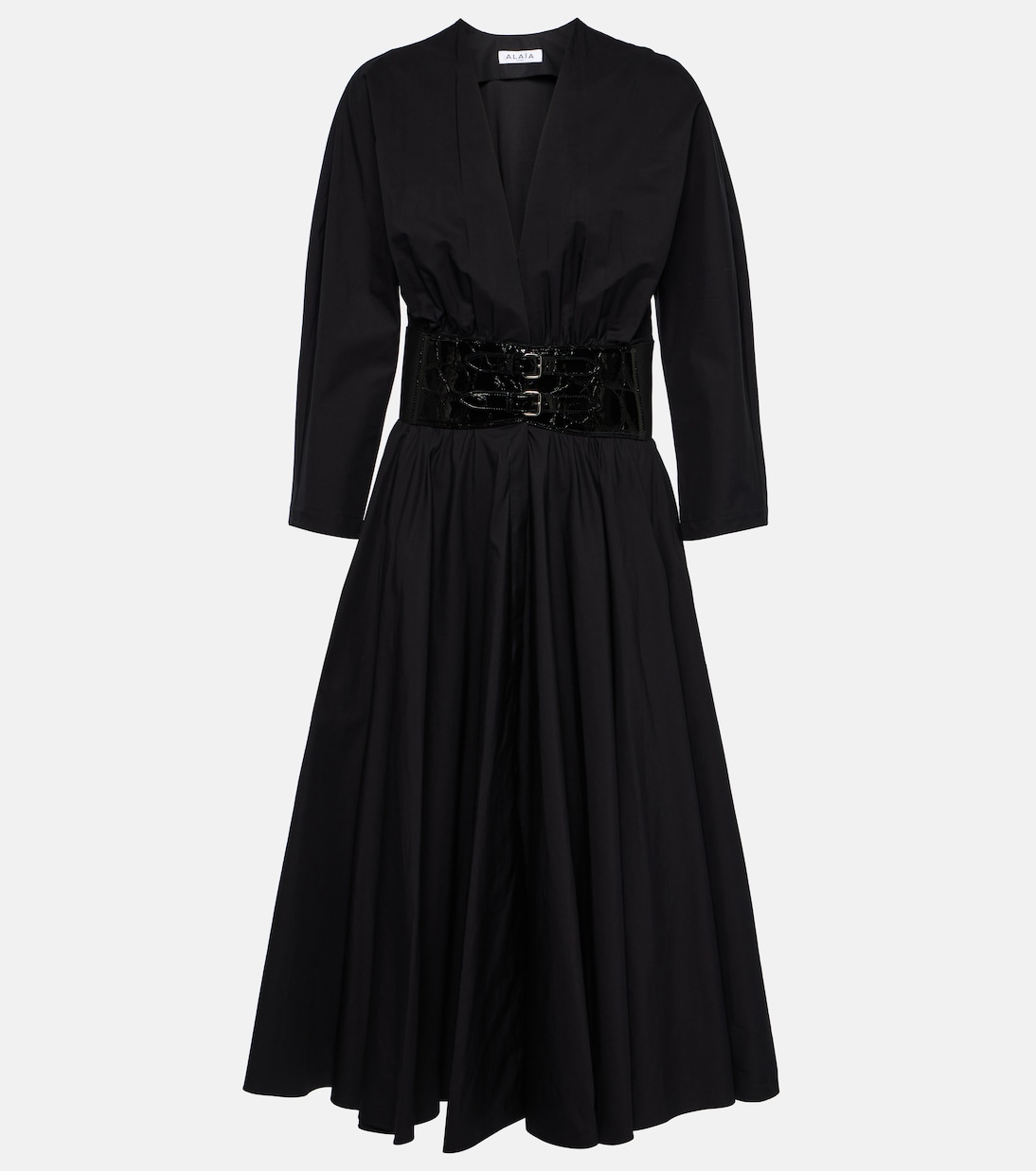 Vestido midi de algodón con detalles en cuero Alaïa para jóvenes modernos