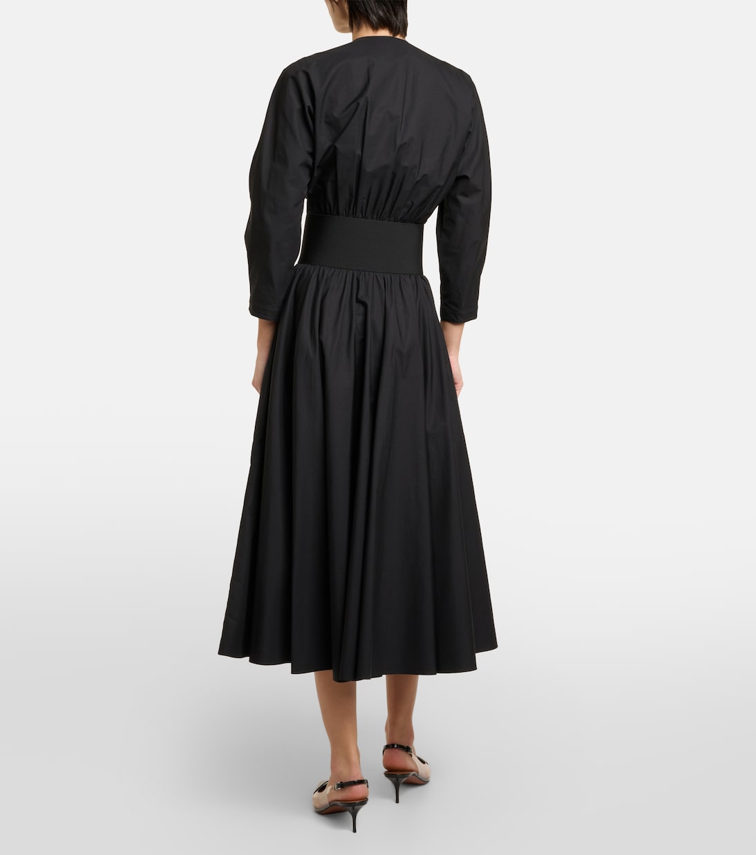 Vestido midi de algodón con detalles en cuero Alaïa para jóvenes modernos