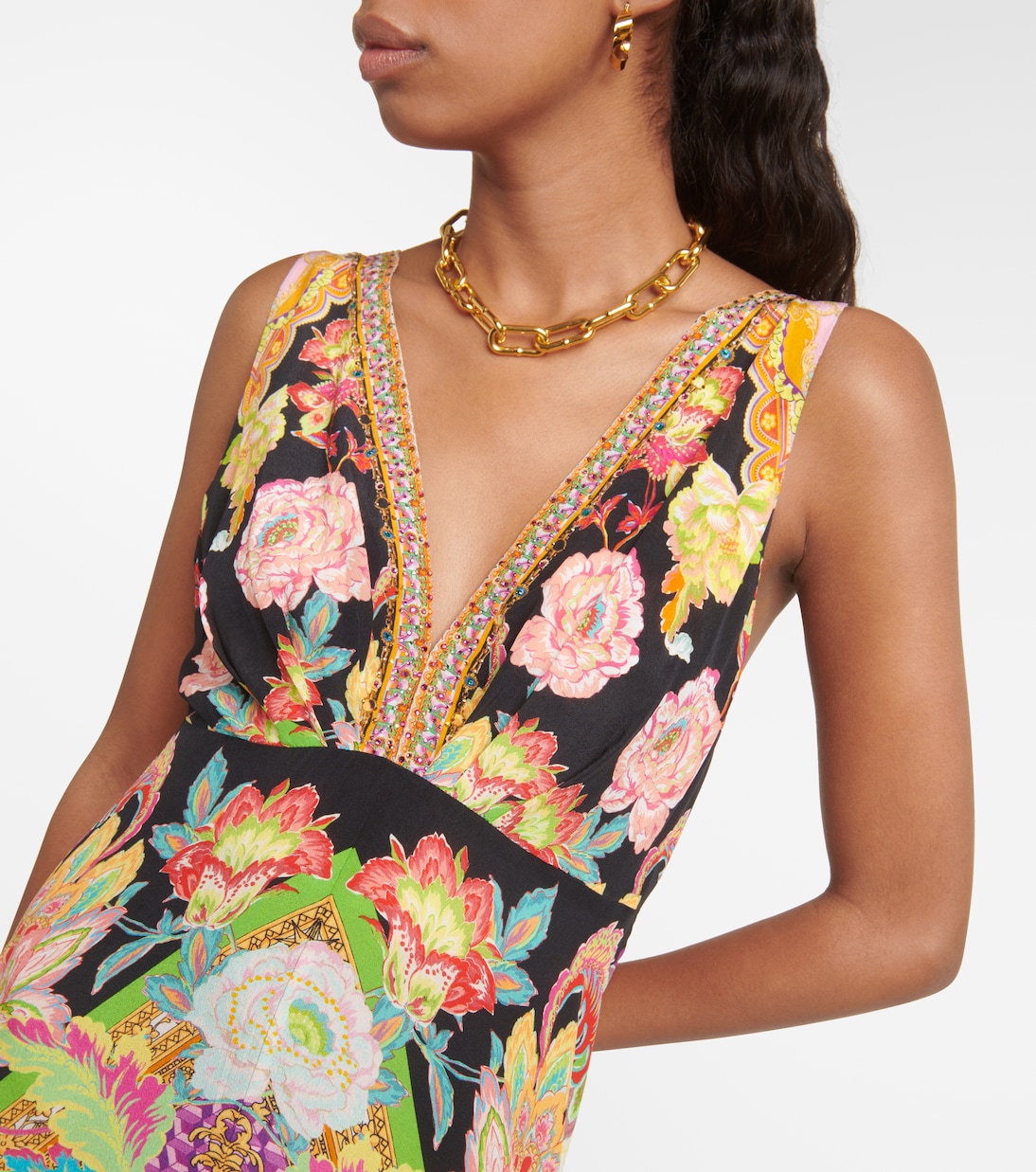 Vestido largo de seda estampado | Camilla