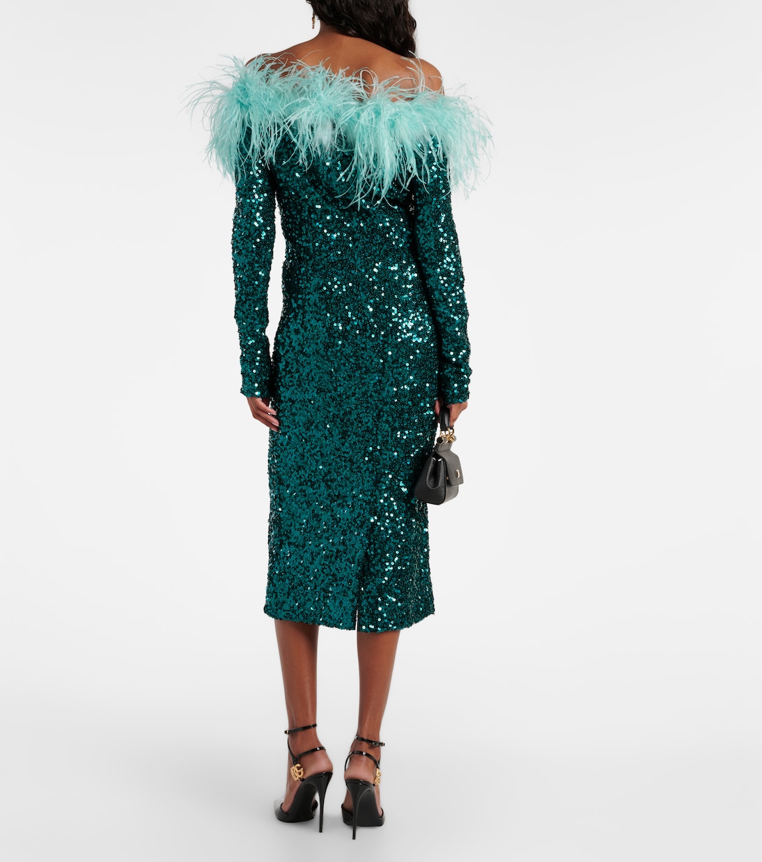 Vestido midi con lentejuelas y plumas | Dolce&Gabbana