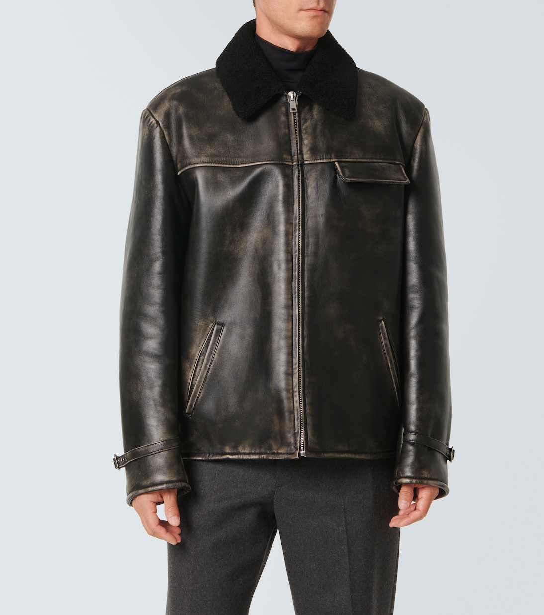 Giacca in pelle con shearling | Prada