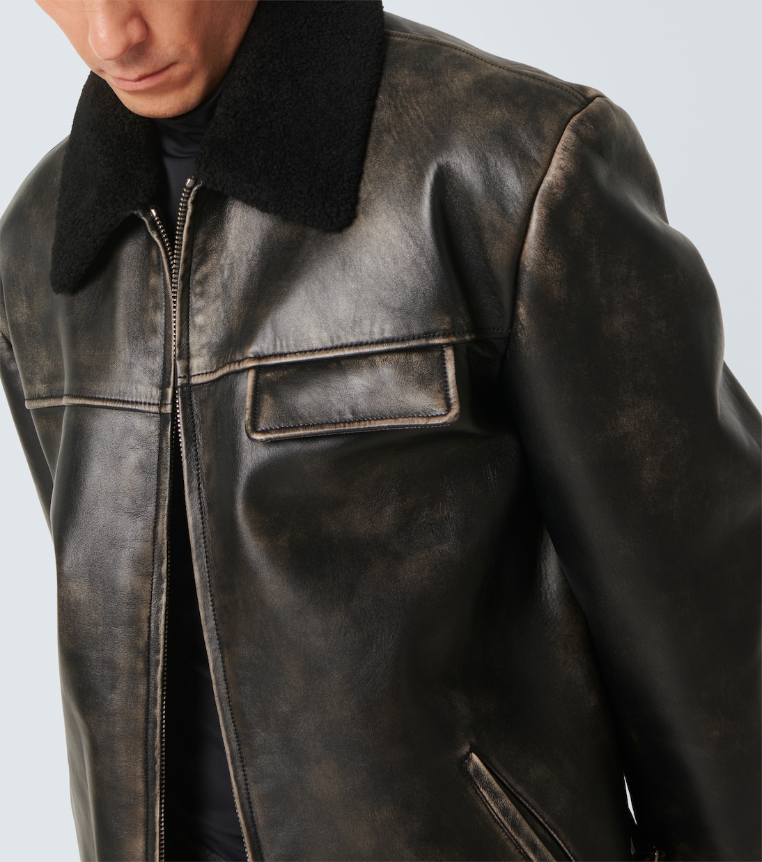 Giacca in pelle con shearling | Prada