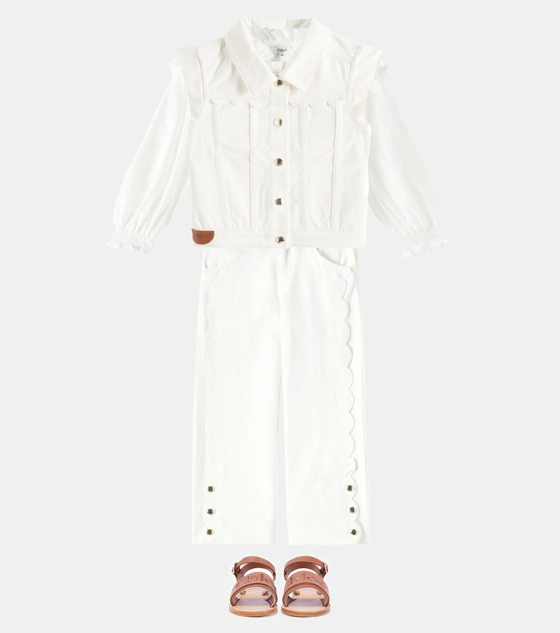 Logo embroidered denim vest | Chloé Kids