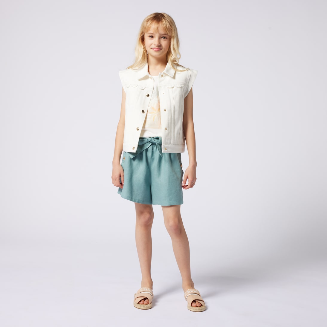 Logo embroidered denim vest | Chloé Kids