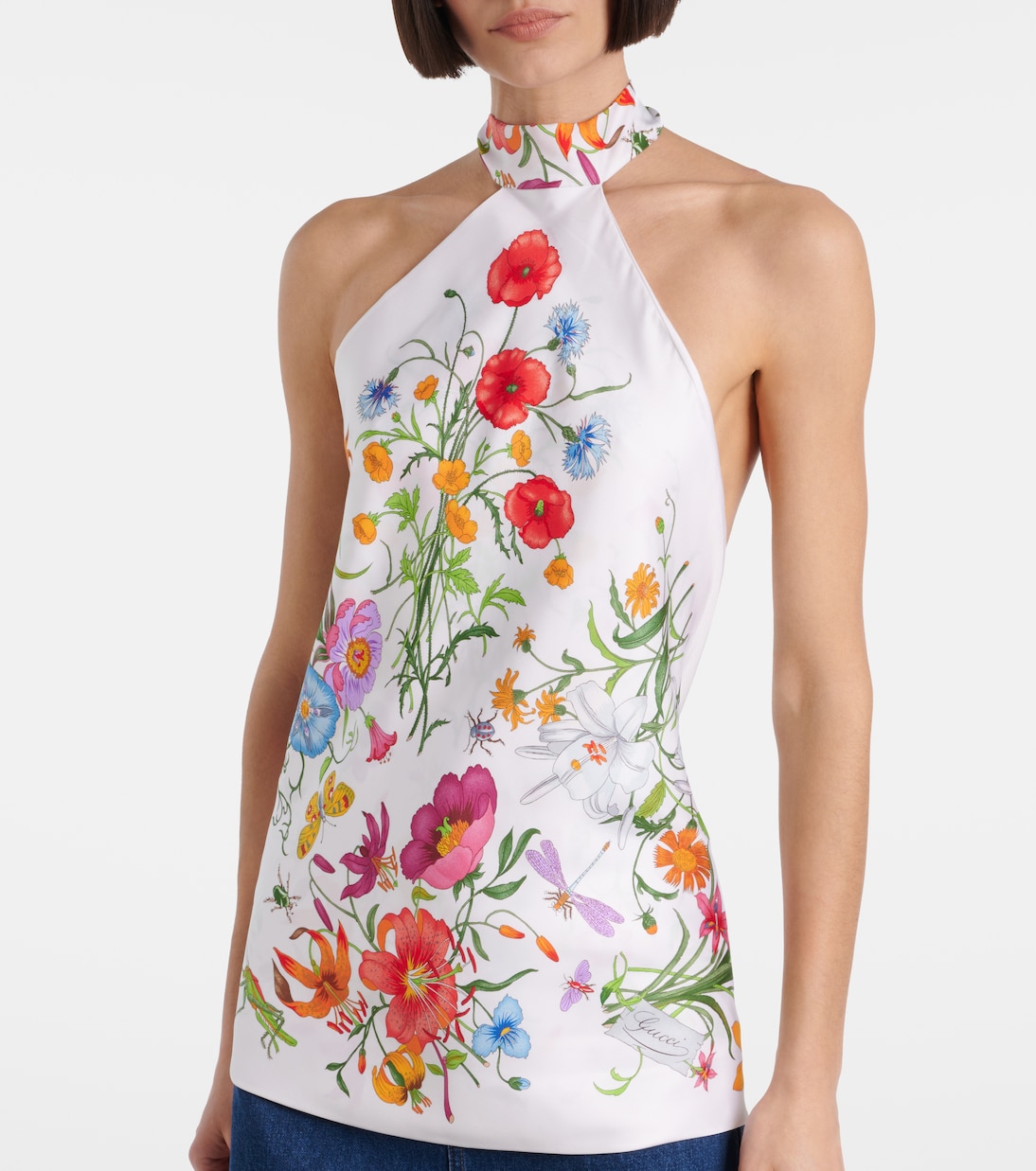 Floral halterneck silk twill top | Gucci