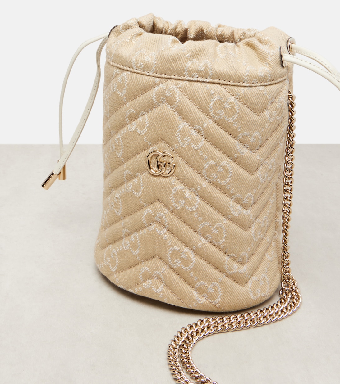 GG Marmont Mini denim bucket bag | Gucci