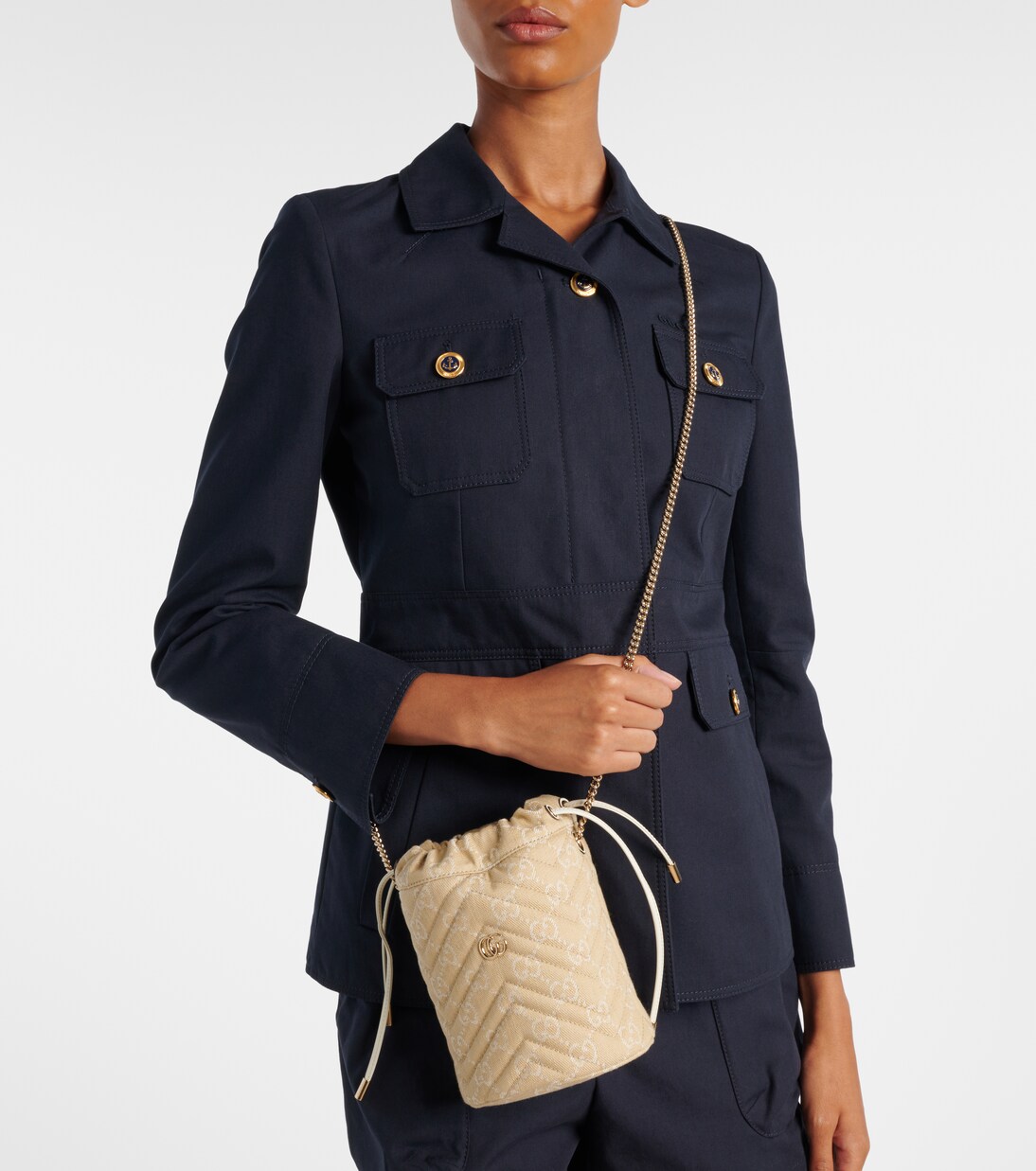 GG Marmont Mini denim bucket bag | Gucci